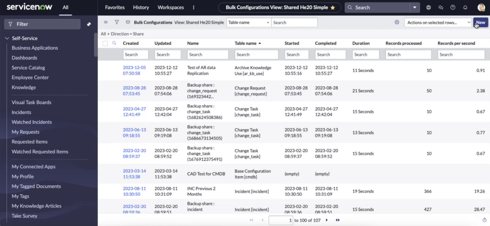 Bulk share: Replicate ServiceNow data in batch / in bulk transfers